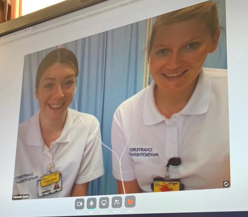 PhysioLoz's tweet photo. Just completed our first video consultation following up with an ITU patient post discharge. So lovely to see the patient happy, healthy and at home. @davies_eve https://t.co/9mqRNrwRYr