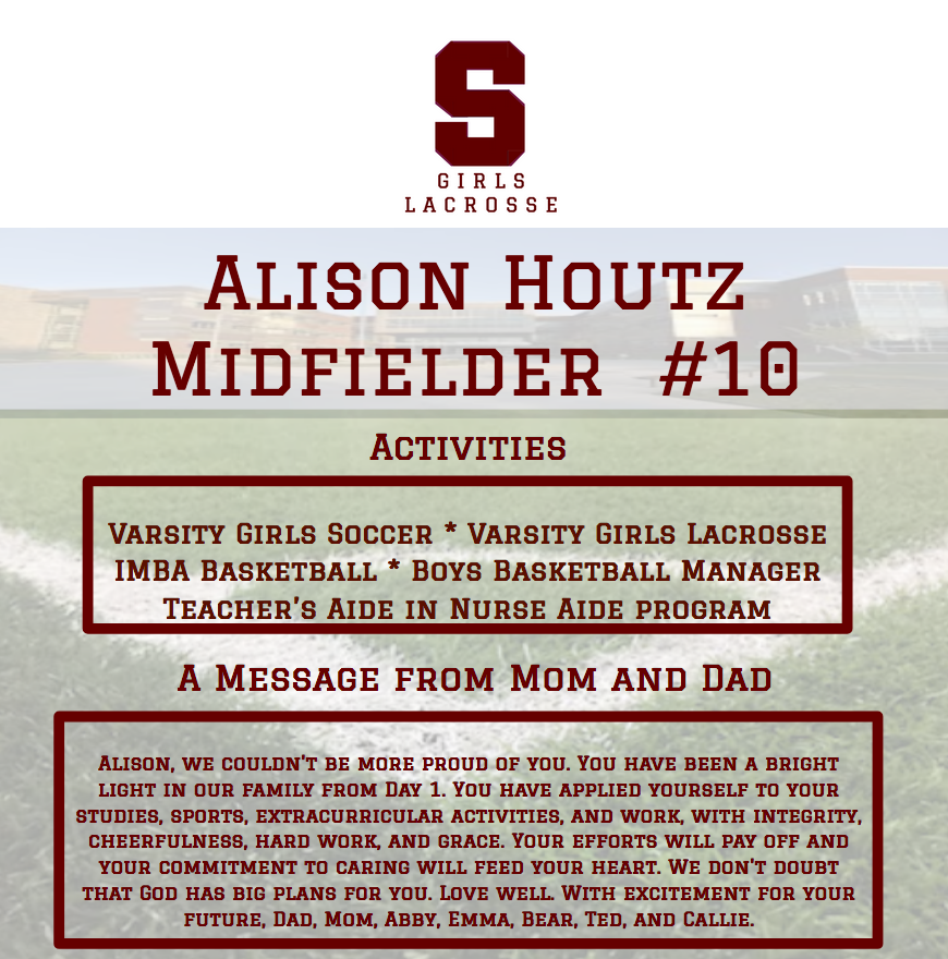 SC Athletics (@scasdathletics) on Twitter photo Our final <a href="/SC_GLAX/">SC Girls Lacrosse</a> senior spotlight offers sincere thanks to a multi-sport athlete who was always tough, always respectful, and a great Little Lion in every way, <a href="/AlisonHoutz/">alison houtz</a> ! We will miss you, and wish you the best of luck at Penn State.
🦁🥍🎓
#Family115 Our final <a href="/SC_GLAX/">SC Girls Lacrosse</a> senior spotlight offers sincere thanks to a multi-sport athlete who was always tough, always respectful, and a great Little Lion in every way, <a href="/AlisonHoutz/">alison houtz</a> ! We will miss you, and wish you the best of luck at Penn State.
🦁🥍🎓
#Family115