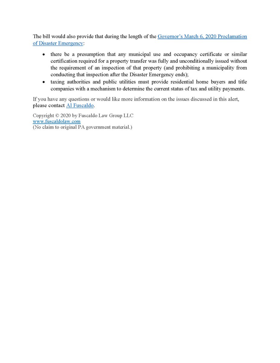 fuscaldolaw's tweet photo. Proposed Legislation Allowing Resumption of In-Person Residential and Commercial Real Estate Services Moves to Governor Wolf’s Desk https://t.co/WevLwXirht