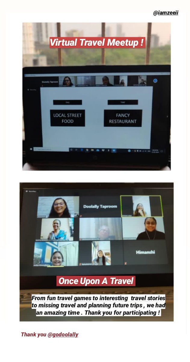 flapperlife's tweet photo. This was fun evening with Flappers. Thank you @godoolally
#TravelTomorrow #travelmeetup #zoomparty #adventure #storytelling https://t.co/ueYAz0lY3V