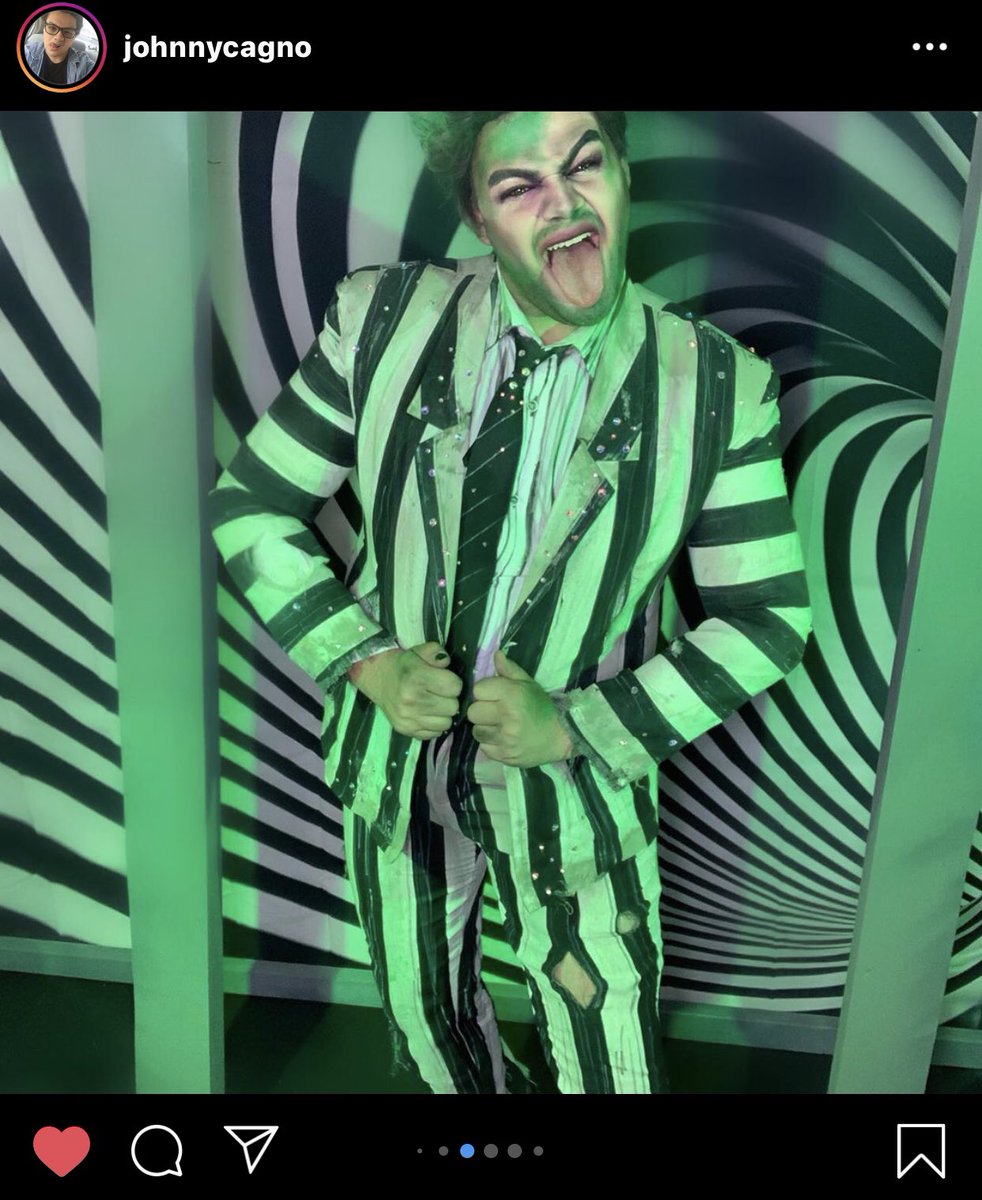 shania_fenton's tweet photo. This was too good not to post, my friend Johnny M A D E this costume based off of @BeetlejuiceBway. Literally thought this was @ABrightMonster at first glance. Wow, I’m obsessed. https://t.co/jXUaPYwOIB