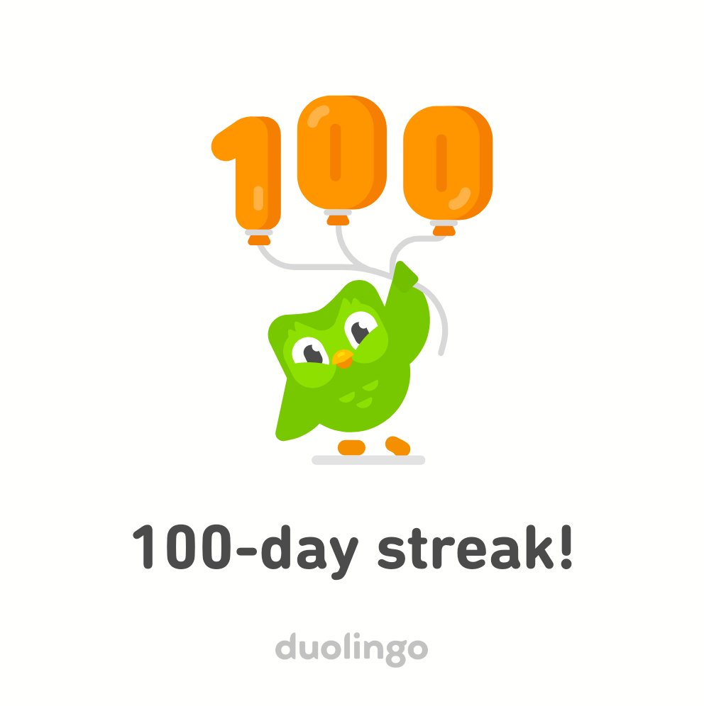 100 day language learning streak feels pretty good 😁 Staying put can be good for some things. And if anyone I know actually speaks German, I could use some real-world practice. Use this link if you'd like to explore a new language: invite.duolingo.com/BDHTZTB5CWWKTW…