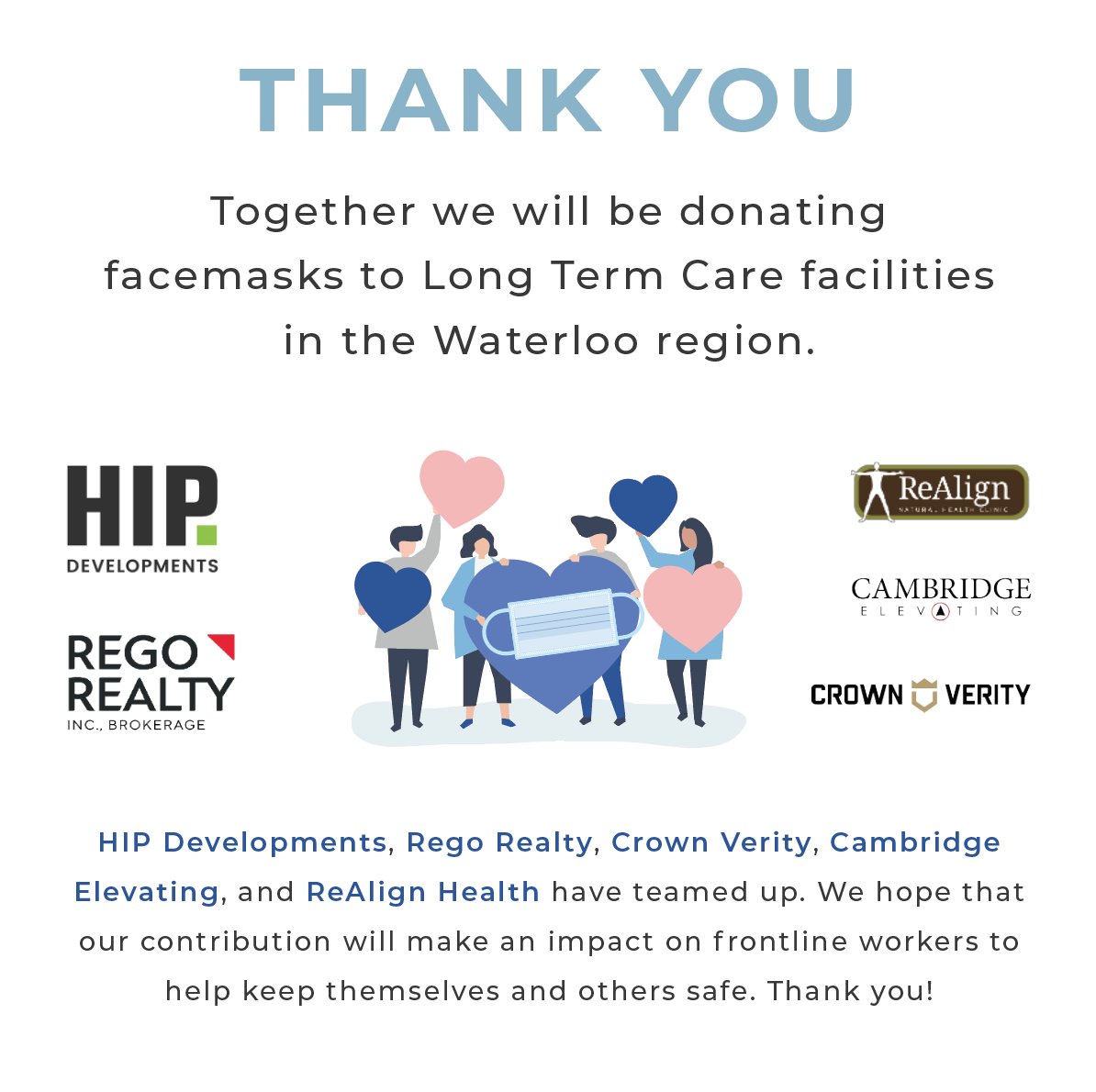 CamElevating's tweet photo. Today, Cambridge Elevating will be giving back to our community. Along with 4 other local companies, we are donating nearly 5000 N95 facemasks to long term care facilities in the Waterloo region as a THANK YOU! #covid19 #thankyou #facemasks #healthcareworkers #donations https://t.co/m2XqEOIWV4