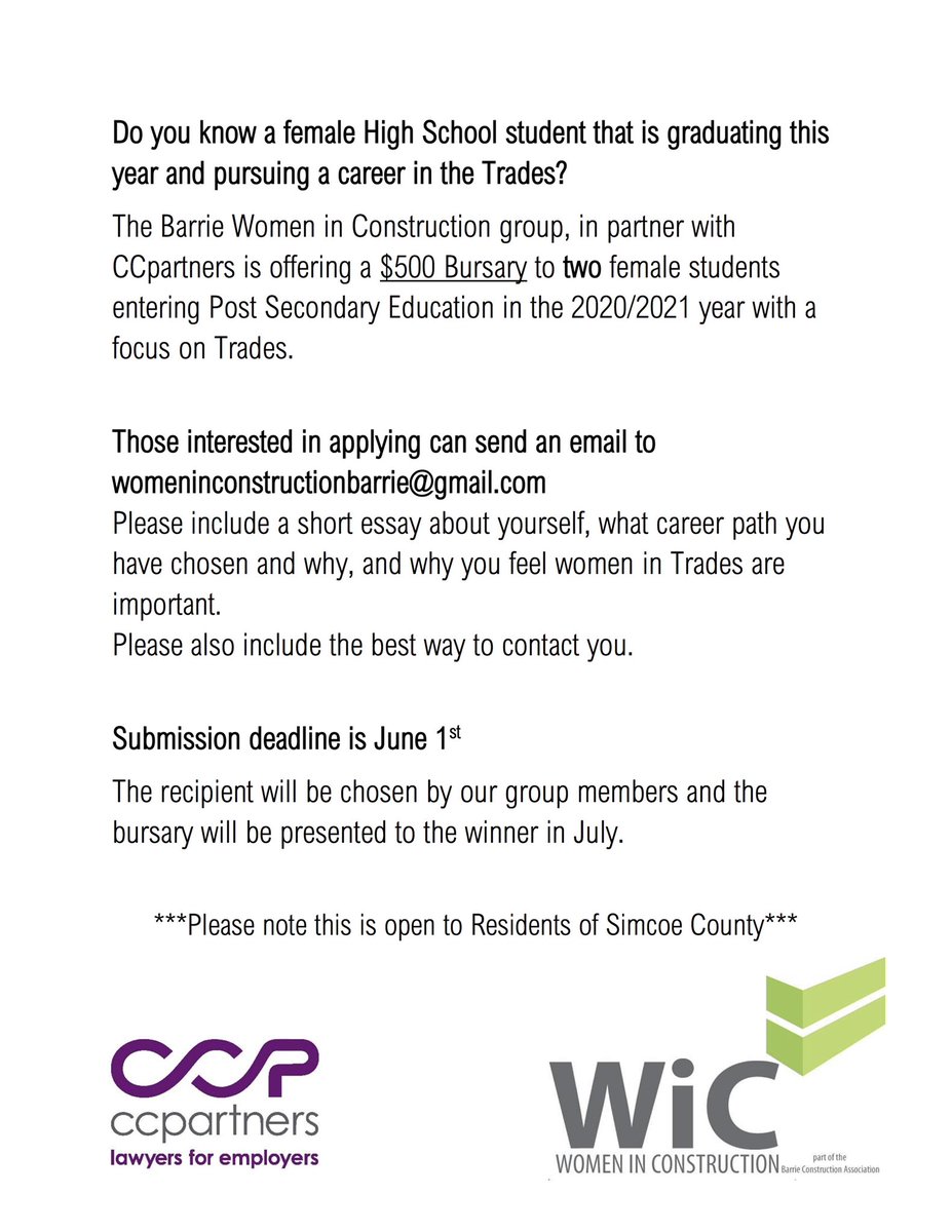Are you a graduating female interested in the trades?  Check this out!!