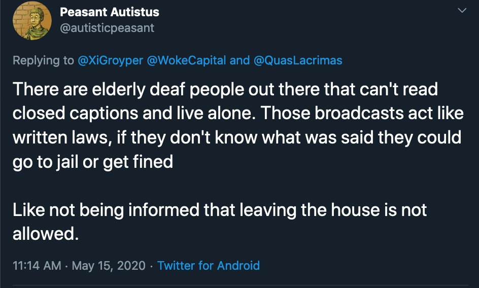 The concern trolling continues. Either unable or unwilling to see the point. It's fun to watch the goalposts shift in real time... As if there's some widespread injustice of cops arresting deafs who couldn't get access to information.This is a solution in search of a problem.