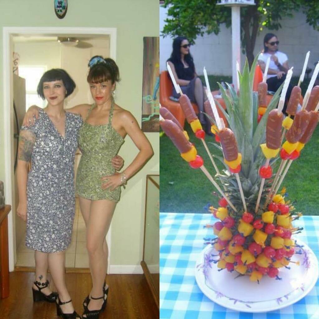 celisemccarthy's tweet photo. FBF - with @shelleyv1666 Not TOO long ago but my veggie dog pineapple centerpiece I made for this party is throwback as fuck. So - look at her gorgeosity & weep tears of jealousy! #centerpieces #atomicpineapple #charlesphoenix @_charlesphoenix #retroceโฆ https://t.co/hKRXGnJFmf https://t.co/m5tAbidjHI