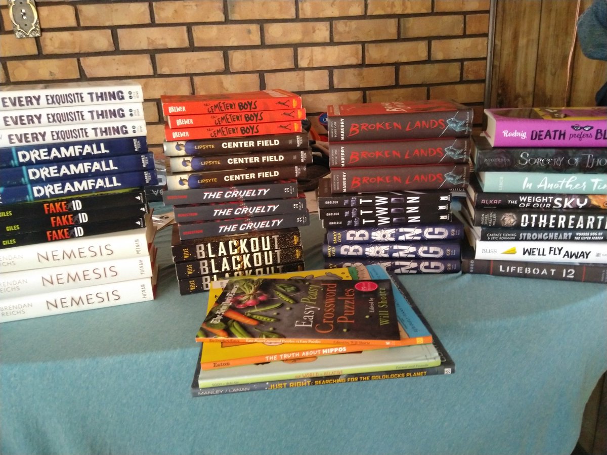NicholeFolkman's tweet photo. Books from @BookOutletcom and @Scholastic! All duplicates in the Book Outlet stack and all of the Scholastic books are for book bags for the kids in my district to KEEP, delivered this summer. I'm so excited!! #stagsread #kidsneedbooks (Singles in BO pic are a treat for meβ₯οΈ) https://t.co/NvzUlCIxr6