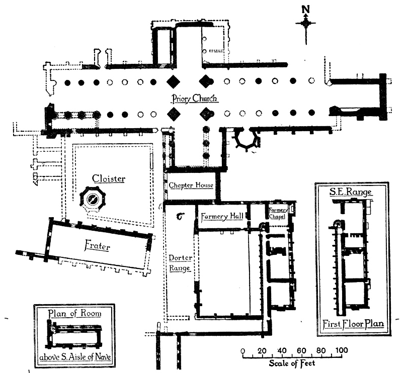 Wenlock Priory, at £448 gross the 4th wealthiest Cluniac, but prob the best preserved. Again the site is split between EH and private so you have to go in "Wenlock Abbey" to see the oddly 15thc modernist front of the prior's lodging/infirmary wing. loads of weird features though!