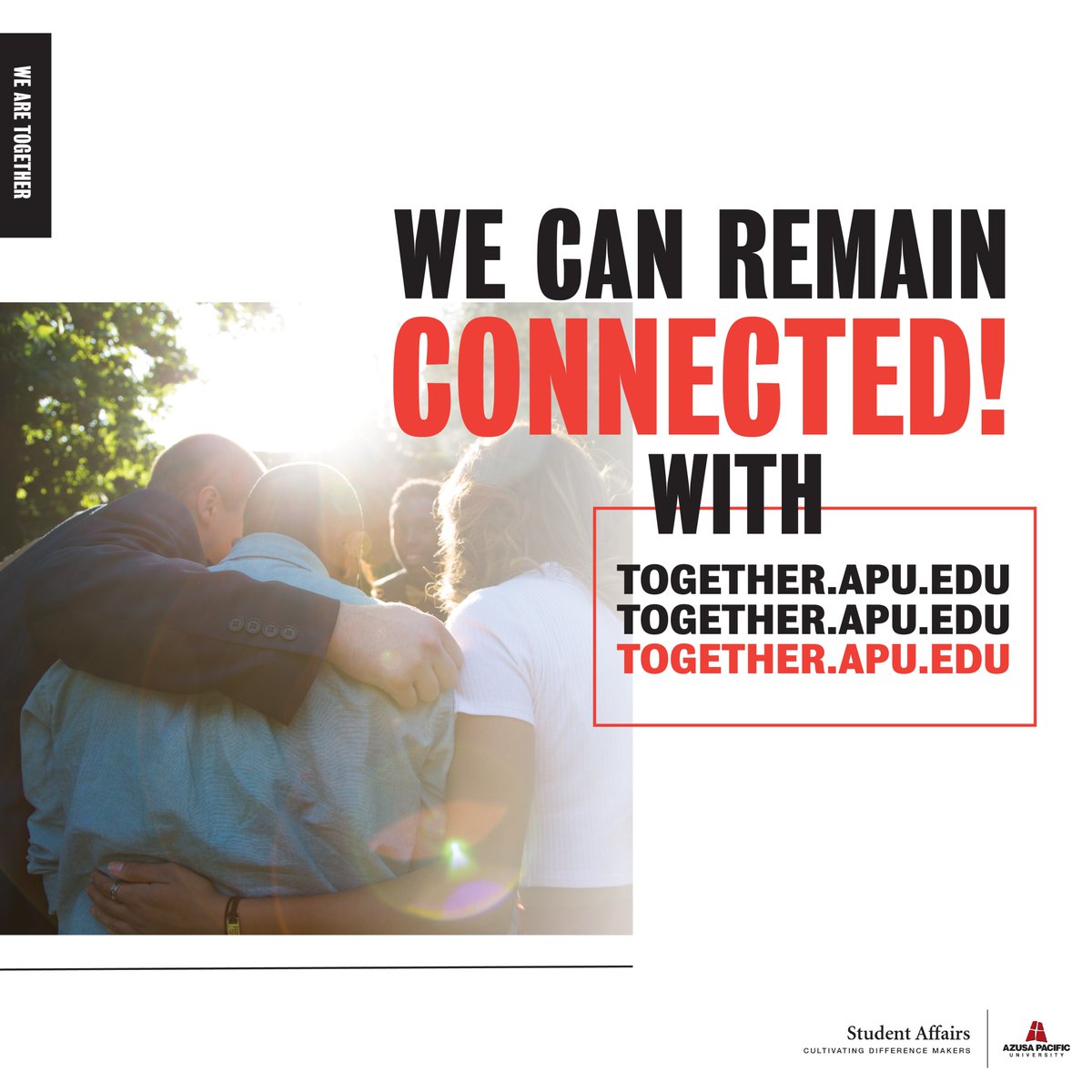 apuaccess's tweet image. Throughout the summer, Together APU will be updated with new content, so visit the website often to engage in digital campus events, spiritual growth opportunities, and wellness support. Let's stay connected! #togetherAPU #azusapacificuniversity #APUaccessibility