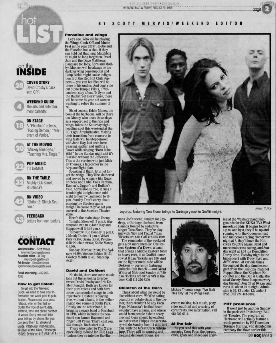 amywebb's tweet photo. In 1999, the Pittsburgh Post-Gazette predicted that Hootie and the Blowfish, Eddie Money and N'Synch would be playing their local music festival in 2019. 

It's a cognitive bias I call the Paradox of the Present: we use the strongest present-day signals to envision the future. https://t.co/Oc3Xa9rac6