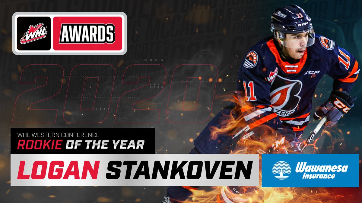 TheWHL's tweet photo. Congratulations once again to Logan Stankoven of @blazerhockey, Western Conference Rookie of the Year! 

#WHLAwards 📰 | https://t.co/QhQEBiQ1Va https://t.co/ED4e7rNh9t