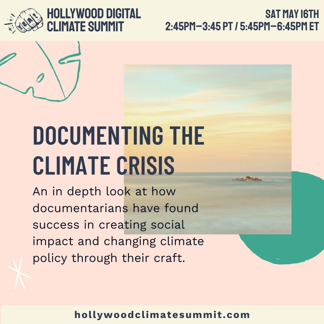 YthUnstoppable's tweet photo. Join our director and some awesome humans as they share stories of filming and actions to mobilize all of us at the Hollywood Digital Climate Summit  Saturday May 16th at 5:45pm ET/ 2:45pm PT.
Register here: https://t.co/ZzJMPvNngt #HollywoodClimateSummit #Climatechella https://t.co/VlYR7WHMQA