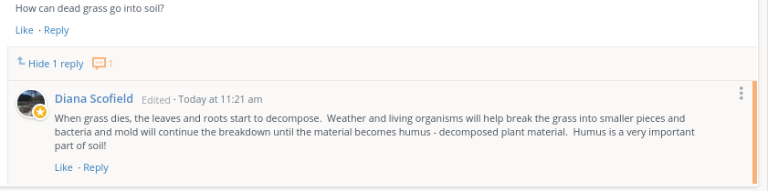 Lauren_P8's tweet image. Giving a shout out to our expert guest, Mrs. Scofield, a retired earth science T from @BHSMarlins. She&apos;s enriching our G3 Ss learning during their soil unit by responding to a Q&amp;amp;A @Schoology discussion post. TY for sharing your knowledge! @vbschools #vbits #vbalwayslearning