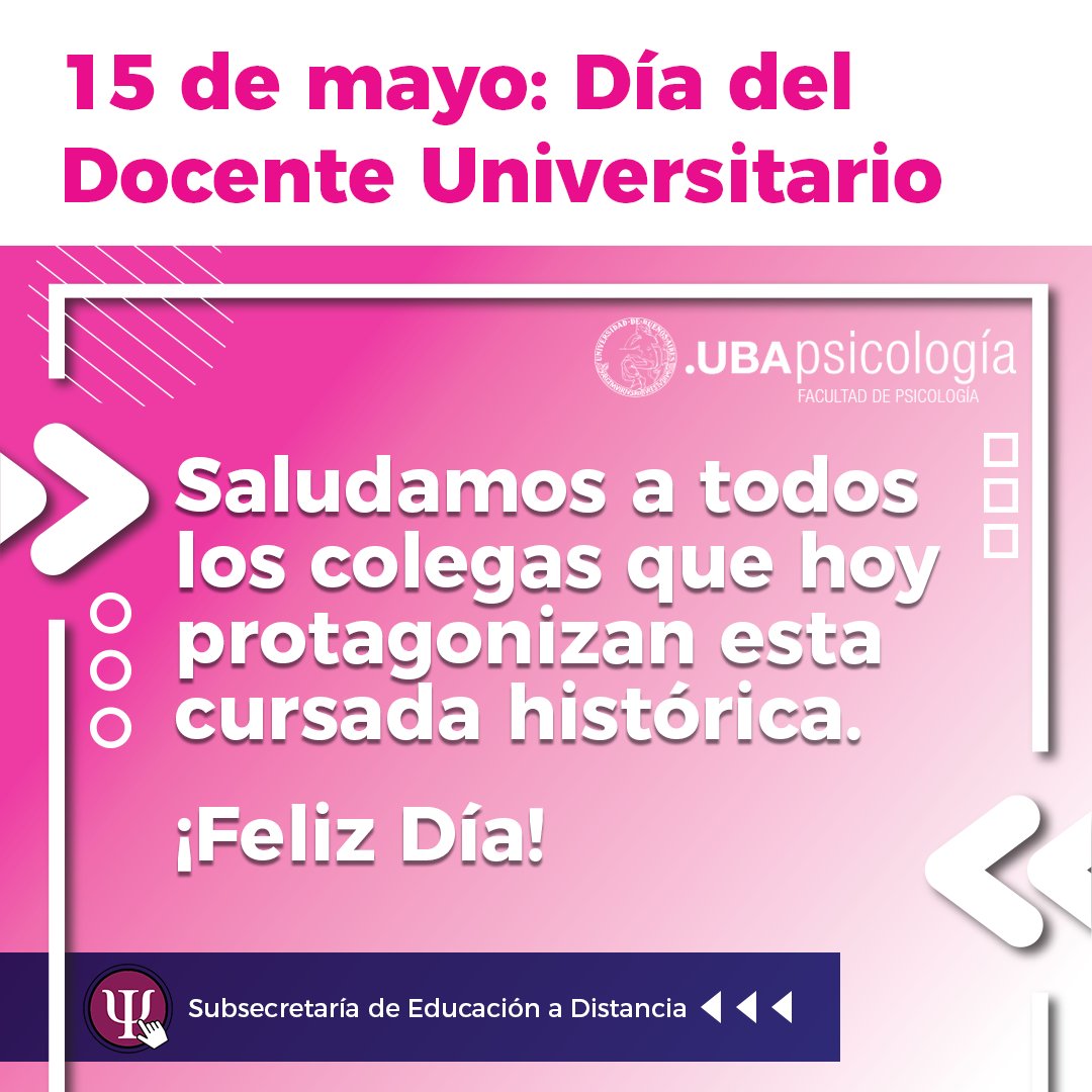 SEaD_PsiUBA's tweet photo. Día del Docente Universitario.
#uba #psicouba #educacionadistancia #ubapsico https://t.co/PvzTXyVwzr