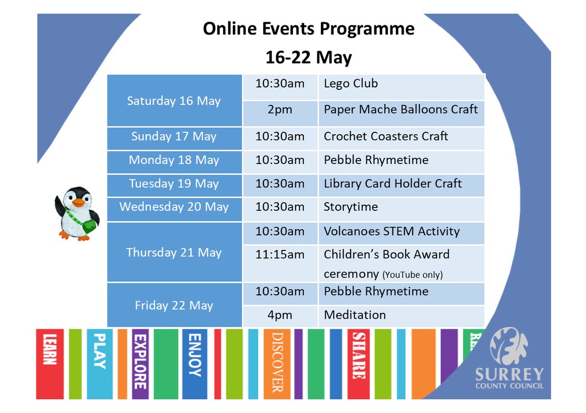 Tomorrow sees the start of another week filled with events including a volcano activity and a special meditation video for #MentalHealthAwarenessWeek Stay tuned on facebook.com/surreylibrarie… and <a href="/SurreyLibraries/">Surrey Libraries UK</a>  YouTube channel ow.ly/5Ukc50zBsxG to see more #LibrariesFromHome