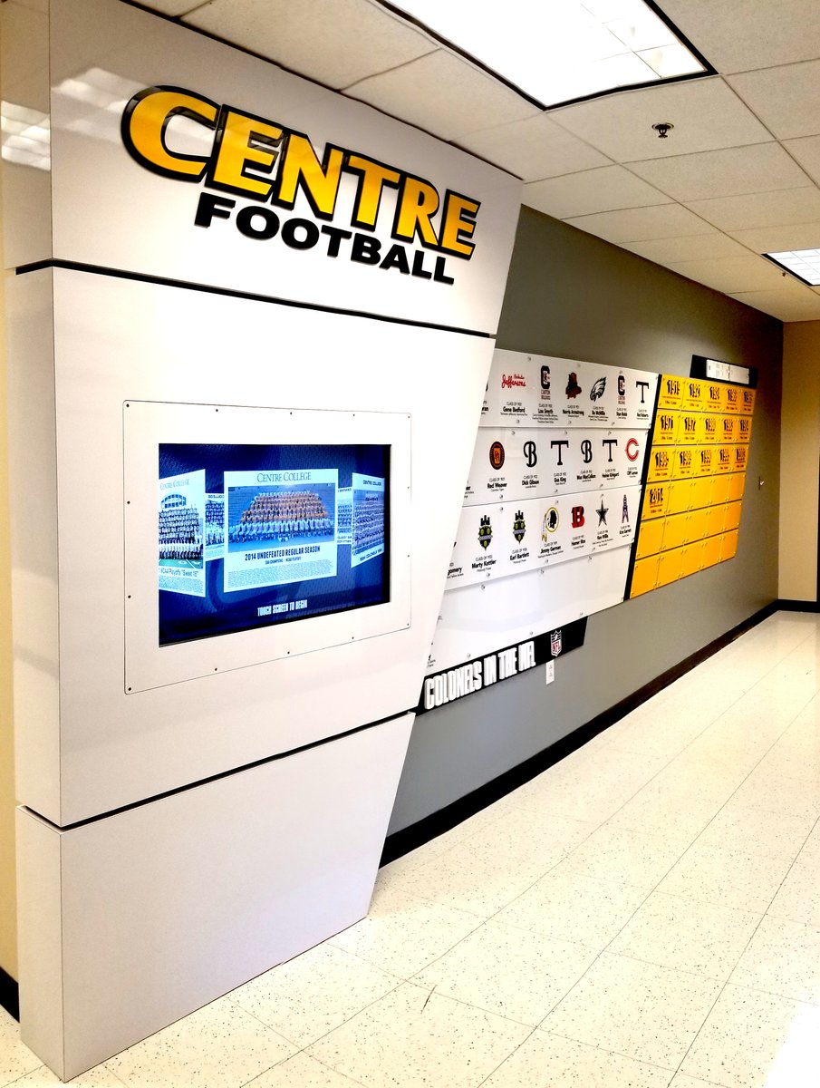 Marketechs's tweet photo. Reflecting back on work with a long-time partner, @CentreC.  Over the years, we have implemented branding for various athletics spaces and created displays that showcase student-athlete achievement and records.
@CentreAthletics 
 #firstimpressionsmatter #GoldRush #StayCentred https://t.co/X1FuSx51So
