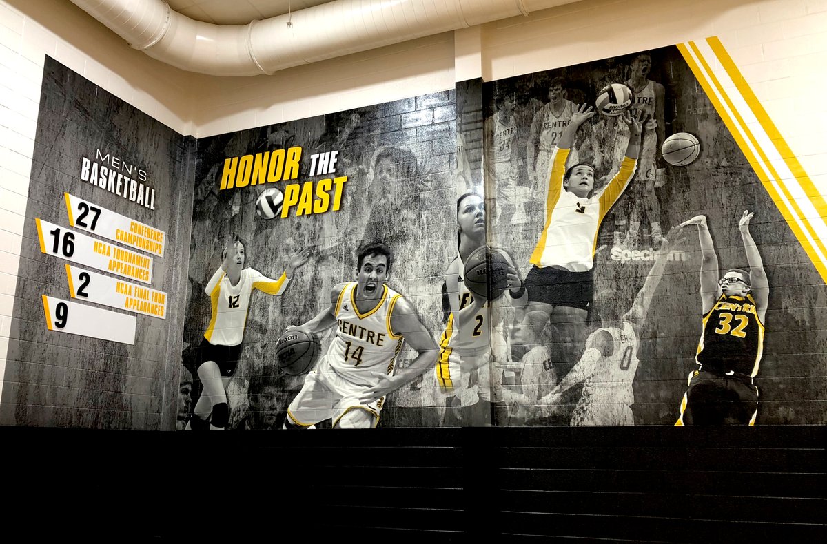 Marketechs's tweet photo. Reflecting back on work with a long-time partner, @CentreC.  Over the years, we have implemented branding for various athletics spaces and created displays that showcase student-athlete achievement and records.
@CentreAthletics 
 #firstimpressionsmatter #GoldRush #StayCentred https://t.co/X1FuSx51So