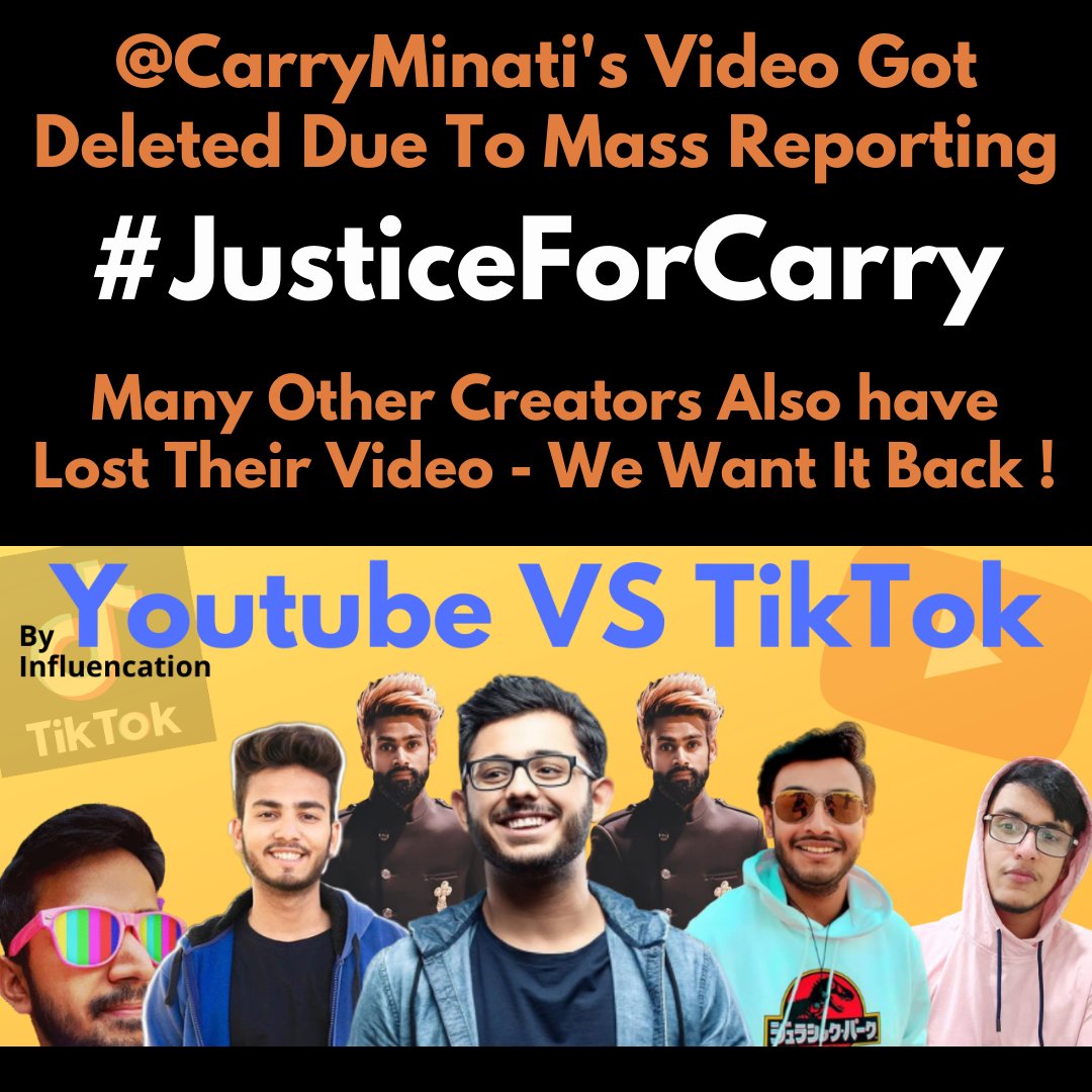 influencation's tweet photo. We need Justice #justiceforcarry #BringBackCarryVideo #bringLakshychaudharyvideoback #bringelvishyadavvideoback @YouTubeIndia https://t.co/Wn7o5GHO7o