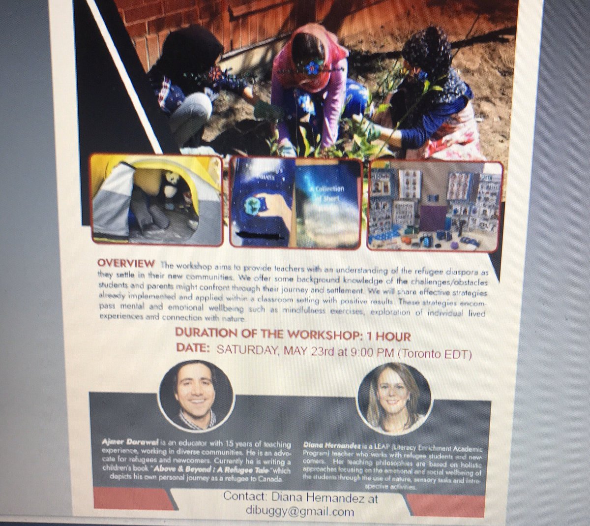 TDSB ESL Department (@tdsb_esl) on Twitter photo On Saturday, May 23 at 9pm EDT, Ajmer Darawal and Diana Hernandez will be presenting their online workshop “Supporting and Understanding Refugee Students with PTSD and Trauma”. For more information, please contact Diana at dibuggy@gmail.com On Saturday, May 23 at 9pm EDT, Ajmer Darawal and Diana Hernandez will be presenting their online workshop “Supporting and Understanding Refugee Students with PTSD and Trauma”. For more information, please contact Diana at dibuggy@gmail.com
