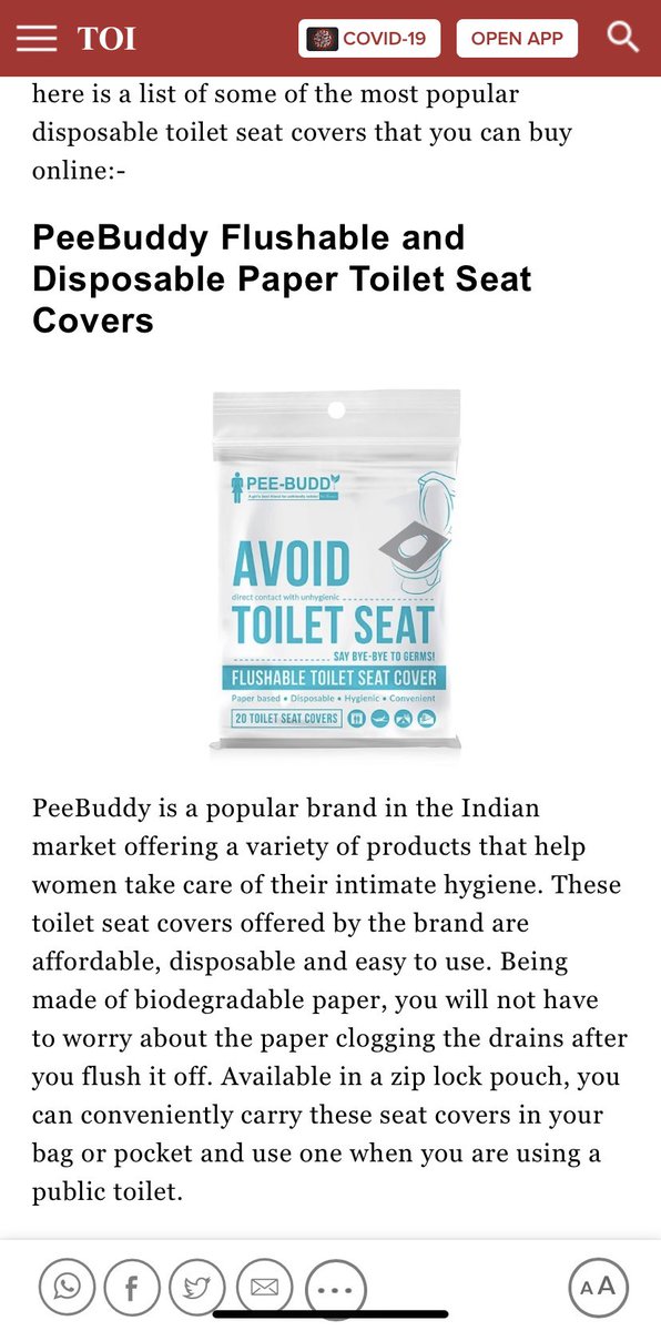 Thank you <a href="/TOIIndiaNews/">TOI India</a> for covering <a href="/PeeBuddyIndia/">PeeBuddy India</a> toilet seat covers ! #newhygiene #peebuddyindia <a href="/SironaHygiene/">Sirona Hygiene</a>