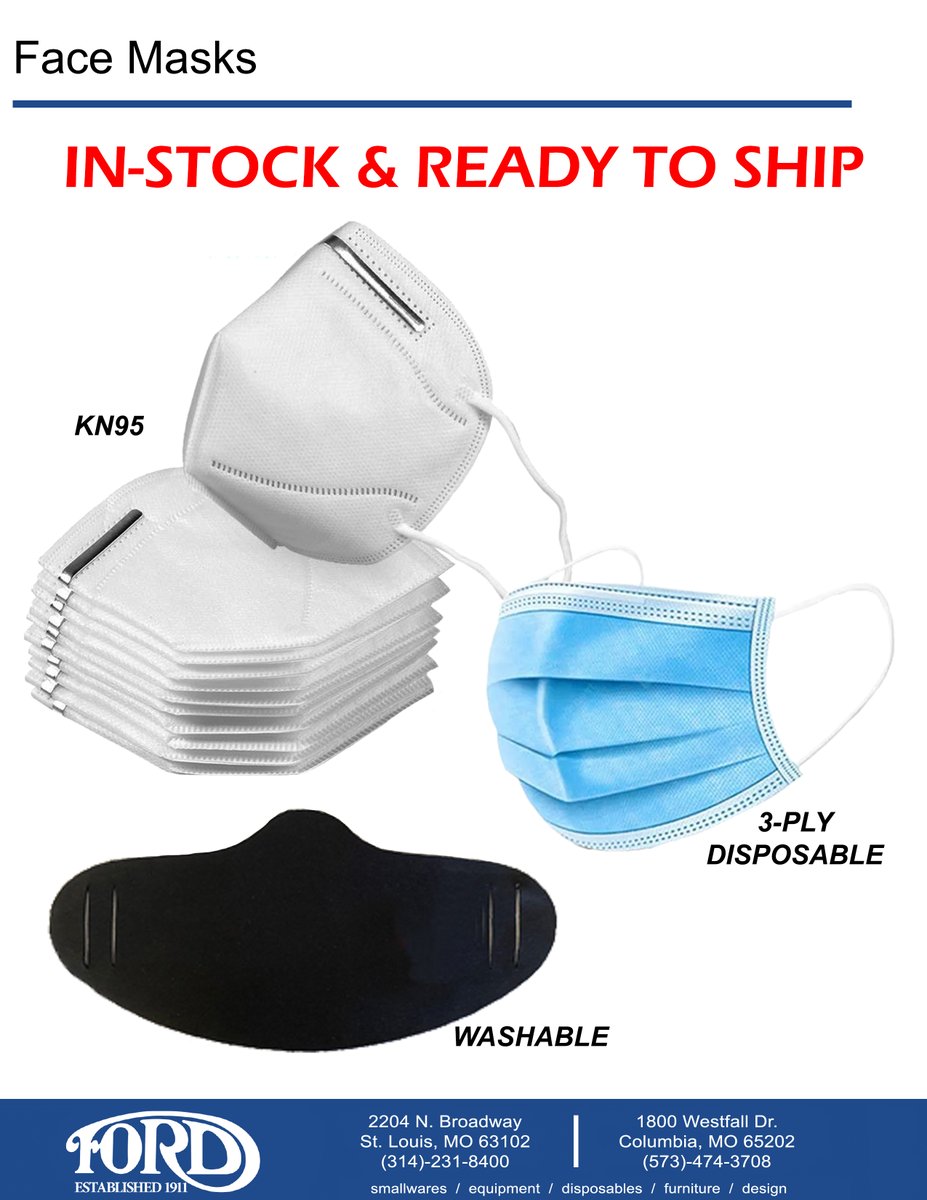 Our face masks are IN-STOCK! KN95, Blue 3-Ply Disposable, and Black Washable.