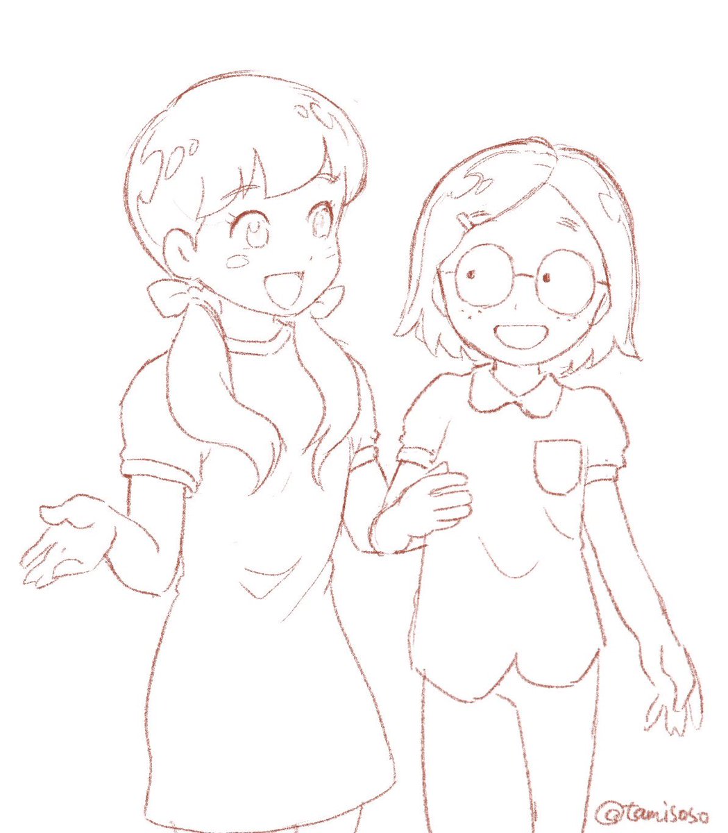 三ツ沢大介 読切fes掲載中 今日はハクション大魔王の放送日 そんなアレで天野川みほし 左 と夢見勝ナナコ 右 私 メガネを簡略化して描かれたキャラクター好き バアアアアアン