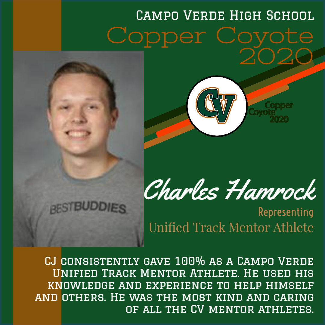 Congratulations to Charles Hamrock for being selected by CV Unified Track as a 2020 Copper Coyote! Thank you for all you've done to make Campo Verde a better place! Click on the picture below to find out why Charles is such a deserving recipient of this recognition.