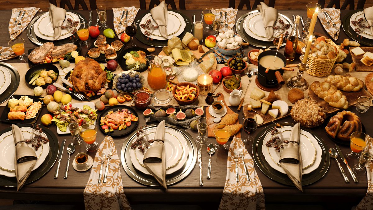 CoronaRenderer's tweet photo. Something different for Friday - mvshabeer decided to render ALL the food, in one scene! This is another one where we just had to share the clay render as well. More, including the fullsize version of that overhead shot, at https://t.co/gp2tnMxsMu https://t.co/dXKHVhxjaC