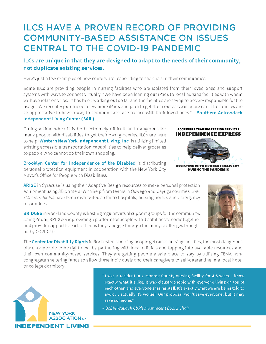 NYAIL's tweet photo. ILCs are at the frontlines of #COVID19.
We need partners in government to #SupportILCs more than ever! We're adapting to #COVID19 by modifying programs and offering vital assistance to keep people with disabilities living in the community.
Read more at: https://t.co/R4MoV8JL5y https://t.co/tdcNKs6hqh