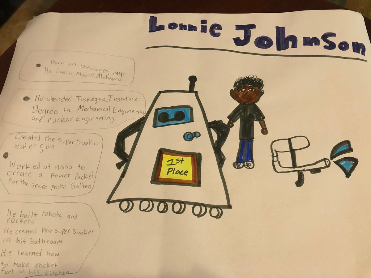 ThisRobinTweets's tweet image. Hello @LonnieGJohnson! Wanted to share our 8 y/o 👧🏾’s 2nd gr project where a movie about your life (this far) is going to be released and this is the poster.