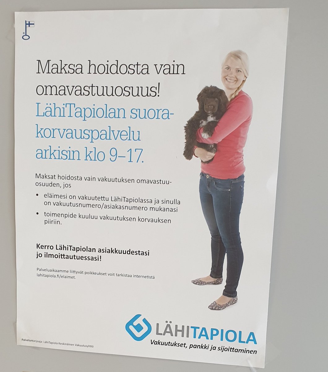 Tänään <a href="/Lahi_Tapiola/">LähiTapiola</a> eläinvakuutuksen suorakorvauspalvelun mannekiini pääsi itse kokeilemaan tätä #elämänturva palvelua, kun kävi nisäkasvainten ja kohdun poistossa.  Maisa kelpuutti ja äiskä erityisesti kun laskua tarvitsi eläinlääkäriin maksaa reilut 1000 euroa vähemmän👌
