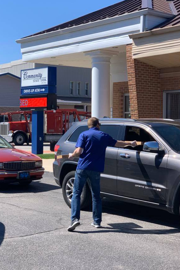 Community State Bank, Brook, purchased 60 large pizzas from the local Monical’s Pizza and handed them out to customers, residents of Brook and businesses.  #BanksHelpingHoosiers