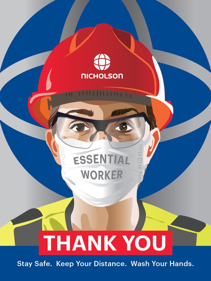 NicholsonConst's tweet photo. There will never be enough Thank Yous but we’ll try! Thank you to every #EssentialWorker for keeping us safe, making sure we have the things we need and to our own #essentialeworkers who are keeping the country’s infrastructure construction projects going! #BuildOnUs https://t.co/yooyJhyNbv