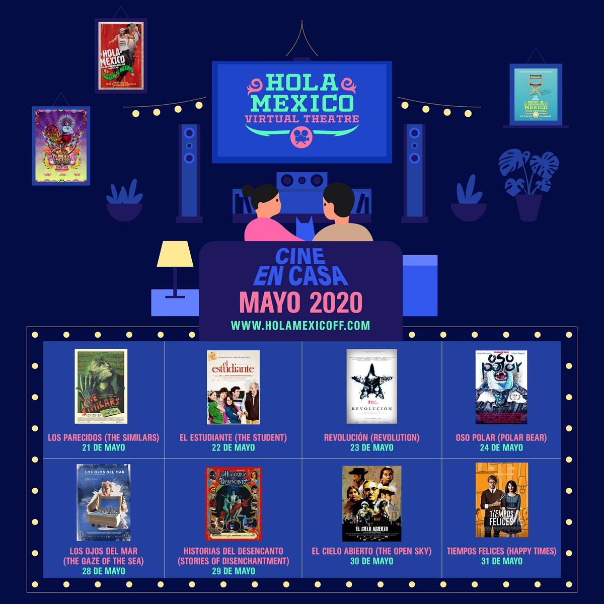 xerbtv's tweet photo. The Hola Mexico Virtual Theatre comes to your casa 🏠 via #Xerb! @holamexicoff is the biggest Mexican #filmfestival outside of the U.S. and starting 5/21 they will begin screening recent #Mexicanmovies. #HMFF2020 #HMFFVT
GET TICKETS (limited capacity) > https://t.co/NYdhGK2E8i https://t.co/OizNfQyesw