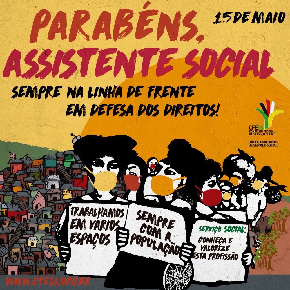 CfessOficial's tweet photo. ✊🏿 Neste 15 de maio de 2020, homenageamos as/os assistentes sociais e reafirmamos nosso compromisso com a vida e com os direitos da classe trabalhadora! 

👀 Não se esqueça: daqui a pouco, às 14h, tem a 'live' do 15 de maio, pelo link: https://t.co/dsQI1p5MtL https://t.co/UtbXDW3NVZ
