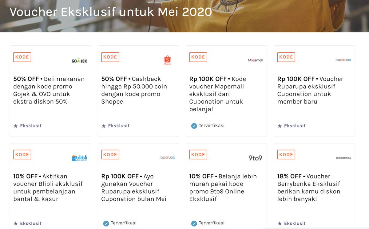 cuponationid's tweet photo. Di Cuponation kami punya kupon eksklusif. Bedanya dengan kupon di website lain ialah kupon eksklusif ini khusus dibuat untuk CupoNation saja dan tidak akan ditemukan di website kupon lainnya. https://t.co/OnL60sGFXH

#satpambca #IndiraKalistha #indonesiaterserah #ShopeeID https://t.co/LoKEd77R3f