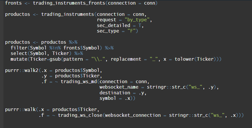 augustohassel's tweet photo. Busco el front product de todos los futurtos listados en #MatbaRofex y me suscribo a la market data con #rRofex
Así se me van actualizando los tibbles con la info en #RLang #RStats 
https://t.co/967vTtzJdm https://t.co/tRhBudnTTb