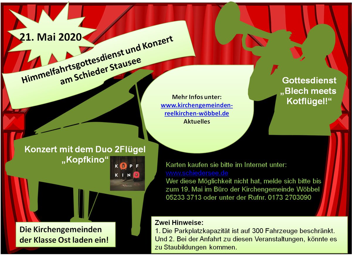 Wir sind Himmelfahrt wieder am Schiedersee im Autokino. Erst mit einem Gottesdienst und danach werden wir ein Konzert streamen. kirchengemeinden-reelkirchen-wöbbel.de/aktuelles/