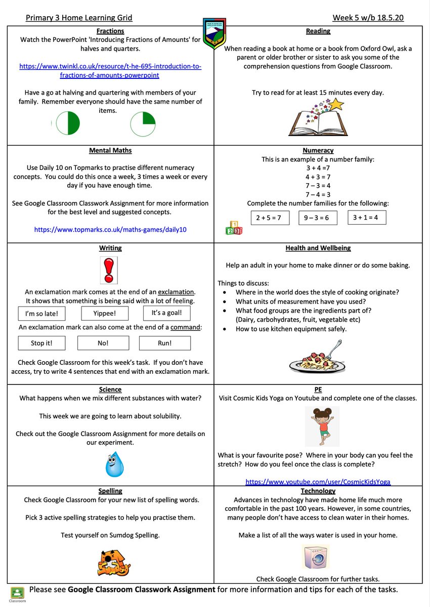 P3M_BannPS's tweet photo. It's the weekend!  I hope you all have a lovely time at home with your families.  Here's next week's learning grid for anyone who likes to plan ahead.  Have fun and I'll see you on Monday! https://t.co/4XRVYz6HX8