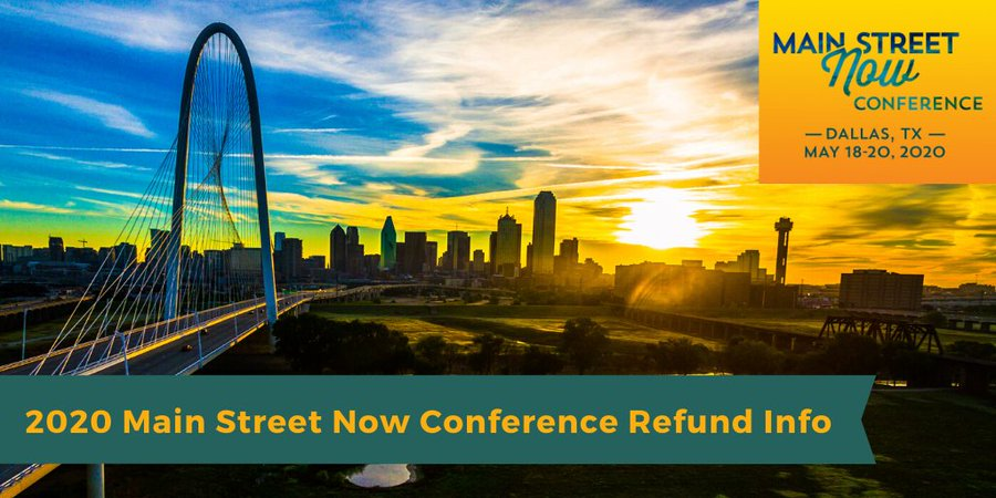 MainStreetsConf's tweet photo. Reminder: If you registered for Main Street Now 2020, your conference fees will be automatically rolled over to next year's conference in Boston from April 12-14, 2021. If you'd like to receive a refund instead, email Debra Marshall at Debra@sswmeetings.com by June 1. #NOW20 https://t.co/RXijioH3QO