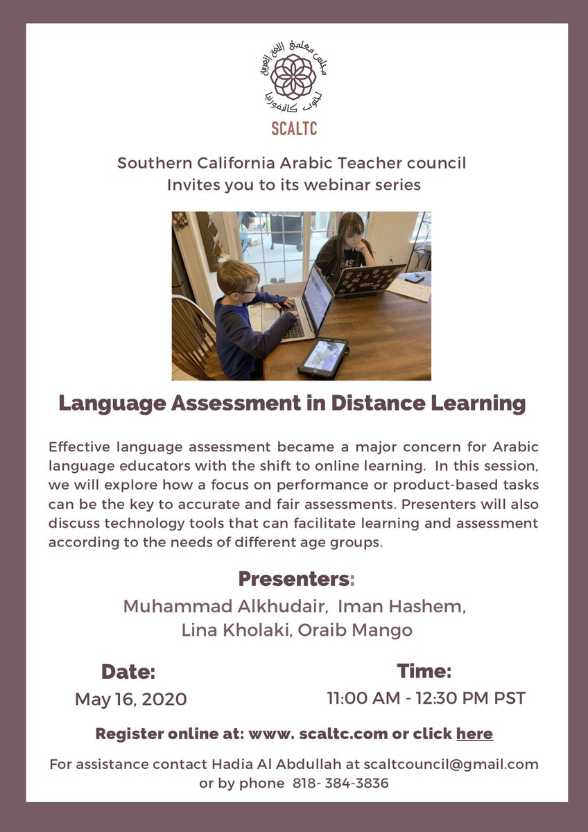Qfi On Twitter We Re Excited To Announce The Southern California Arabic Teacher Council S Webinar Language Assessments In Distance Learning This Is A Great Opportunity For Arabicteachers Working To Adapt To The Virtualclassroom