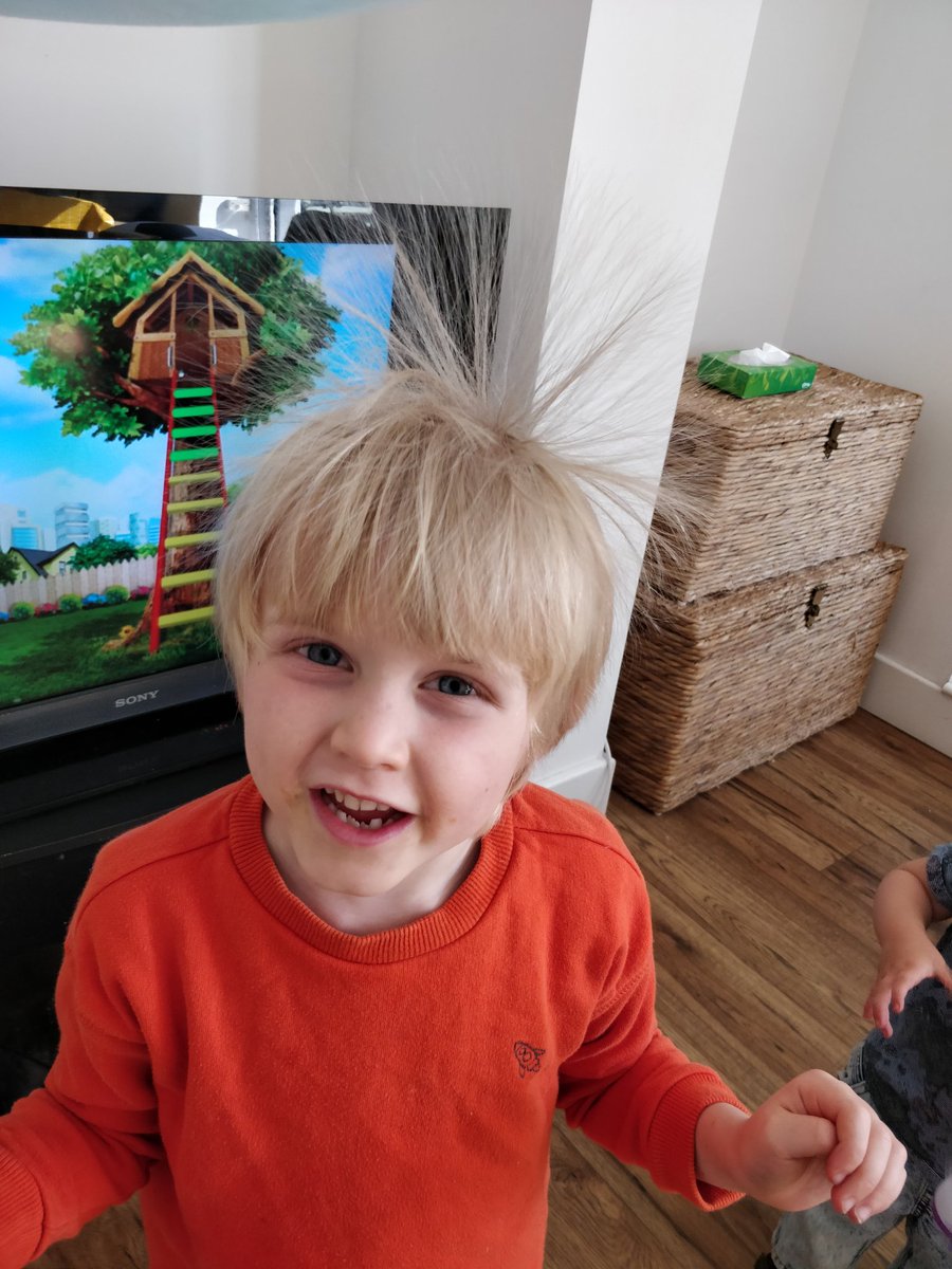 sezzacrezza's tweet photo. Aaron has a new lockdown hairdo! And making patterns with our fruit kebabs! 🌈🌈🌈 https://t.co/Tm5XSA2A5N