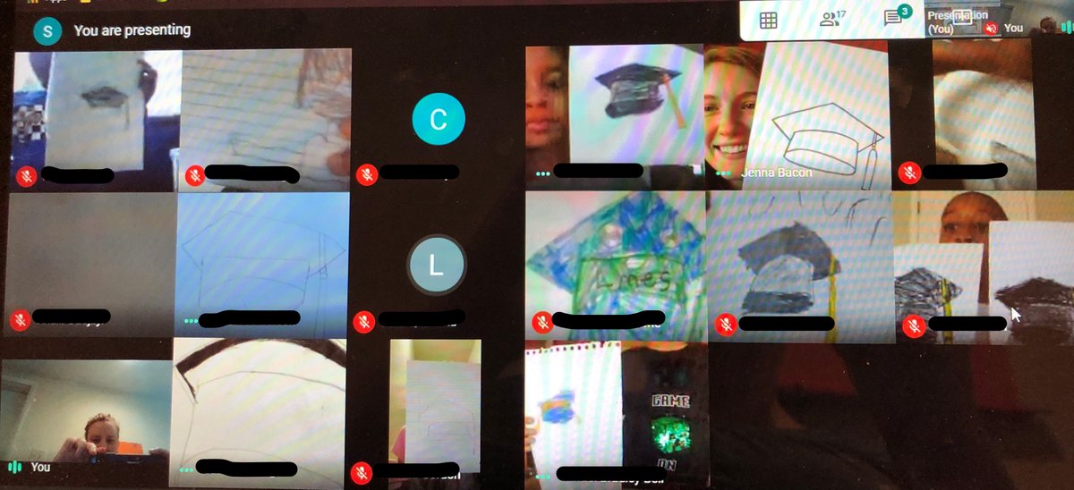 williamsonlmes's tweet photo. How do you celebrate your @TowsonU intern's graduation when you can't say goodbye in person? You celebrate in your virtual class meeting! Students made cards and letters to thank Ms. Bacon, and then we did a directed drawing of a graduation cap to celebrate! https://t.co/XsNZbvhX5y