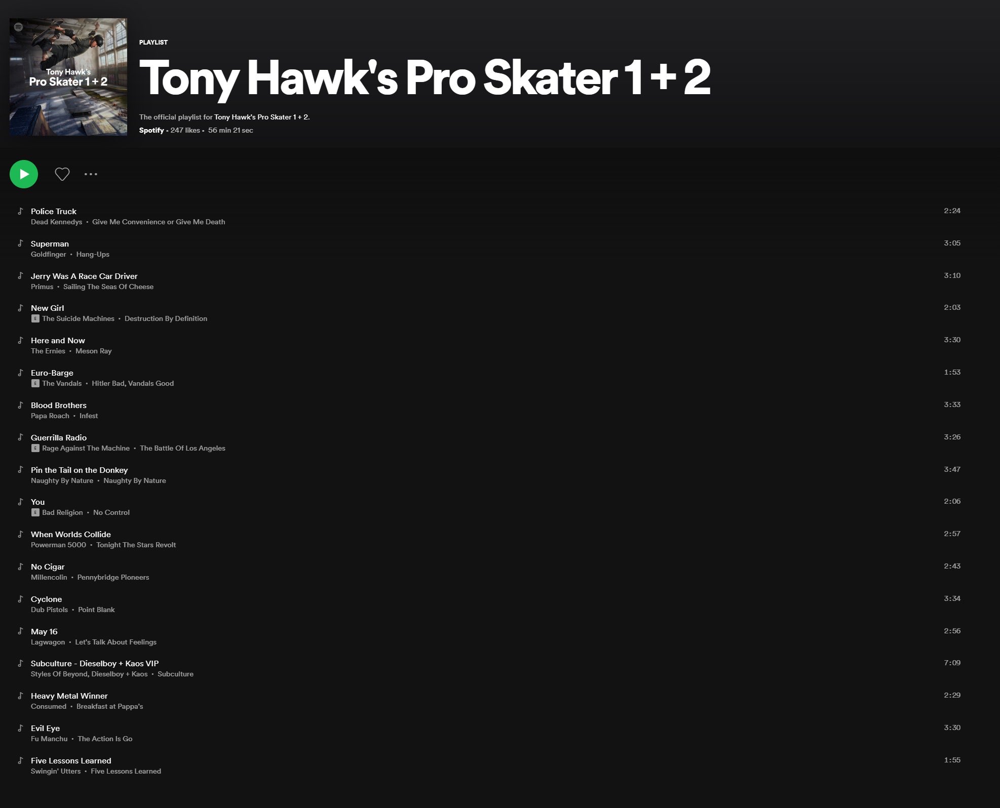 Tony Hawk's Pro Skater 1 + 2 Remastered' Soundtrack Revealed