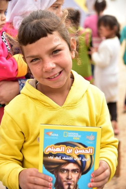 1001meals's tweet photo. Tasneem, Rahaf, Rimas &amp; many #children participated in #1001meals programmes at Azraq &amp; @ZaatariCamp #refugee camps. 
With #schoolclosures we hope they continue to #SeeTheLight with #IbnAlHaytham #book they received. @WFP_Jordan @1001inventions @IDLofficial #IDL2020 @UNESCOarabic https://t.co/UudARH8eUQ