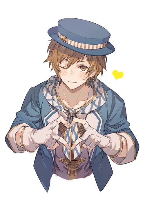 gran (granblue fantasy) male focus 1boy solo heart hat one eye closed brown hair  illustration images
