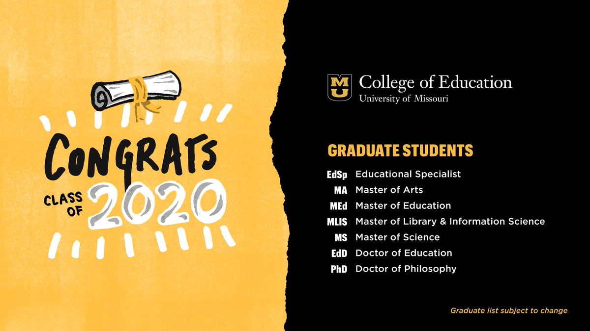 MizzouEducation's tweet photo. Presenting the #MizzouEdMade Graduating Class of 2020 from @MIZZOUELPA!! 🐯#MizzouMade🐯 https://t.co/HqGlAfvRvx