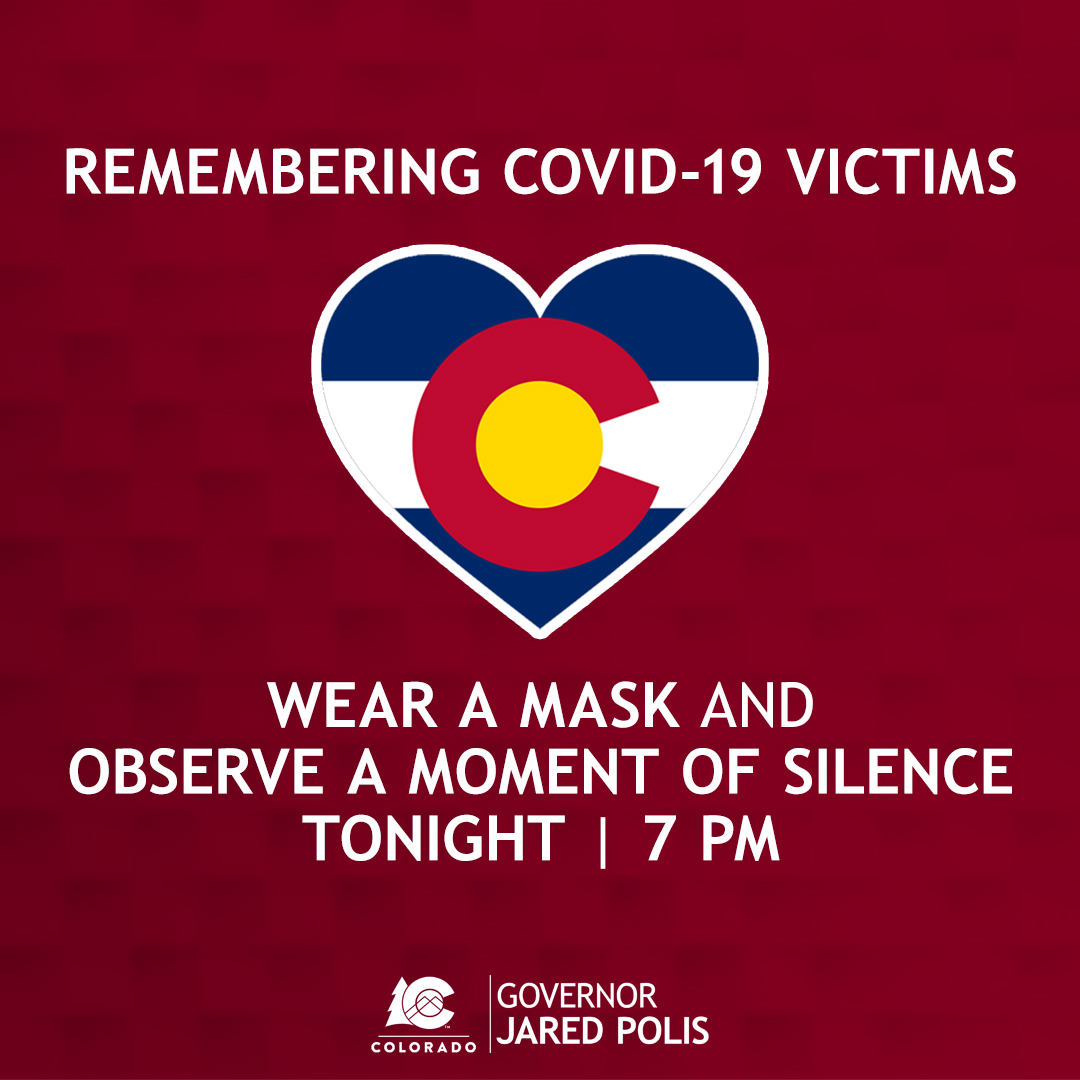 greeleygov's tweet image. Tonight we stand united as Coloradans with the families who have lost loved ones to COVID-19. Join us tonight at 7p.m. in wearing a mask and observing a minute of silence. 

#CORemembers