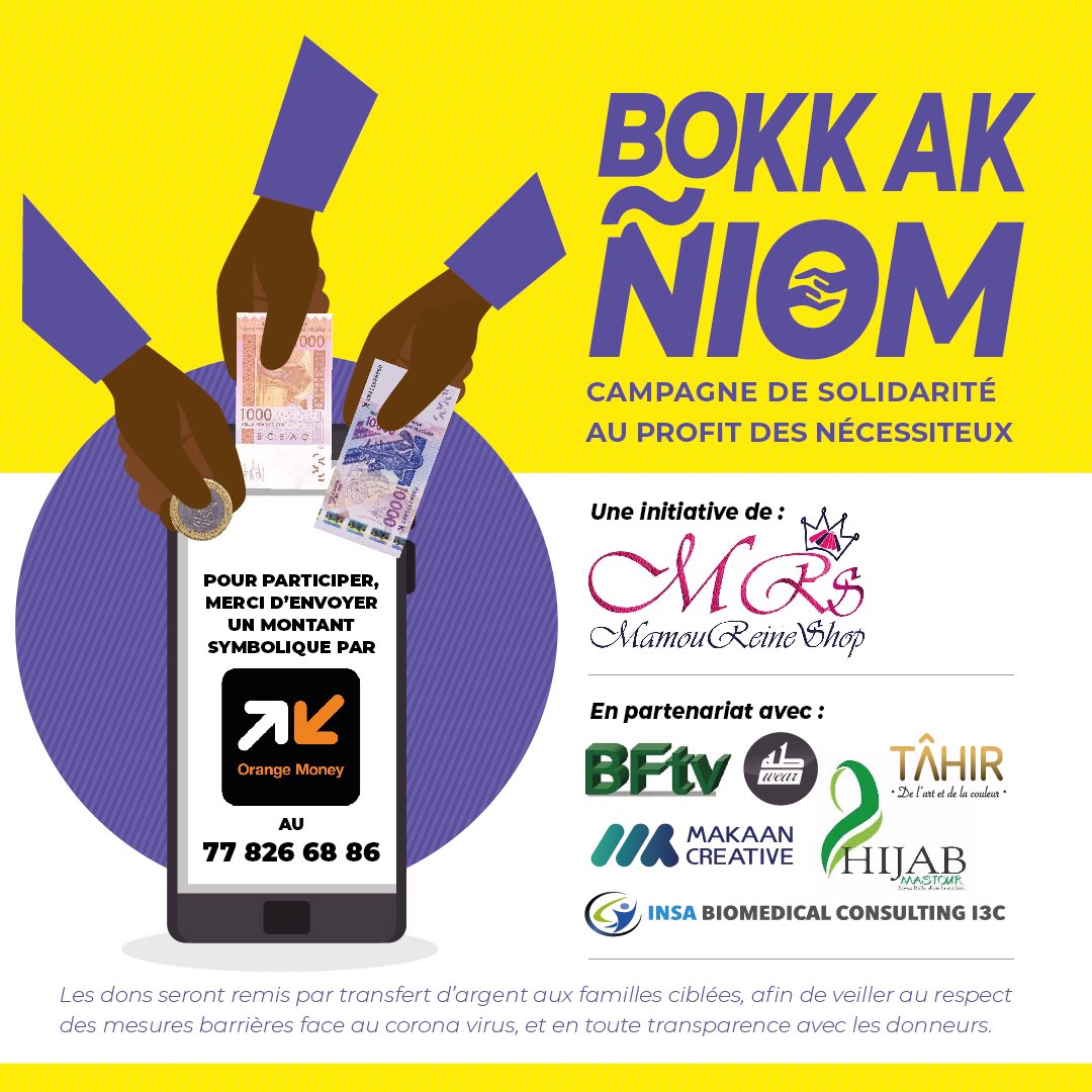 Le partage, un caractère noble pour venir en aide aux plus démunis surtout en cette période de crise.
Faites un geste en envoyant votre participation par orange Money au 77 826 68 86.

#bokkakniom #daancoronaravirus #covid19 #makaancreative