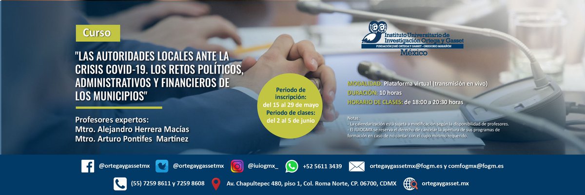. ¡No te quedes fuera! ⚠️ Obtén los conocimientos necesarios para enfrentar al #COVIDー19 🦠 Participa en el curso “Las autoridades locales ante la crisis Covid-19. Los retos políticos, administrativos y financieros de los municipios” | Informes ⬇️➡️ bit.ly/3bz5haC ✅